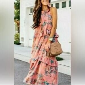 Free People Anita Tiered Ruffle Maxi Dress  in Desert Rose
